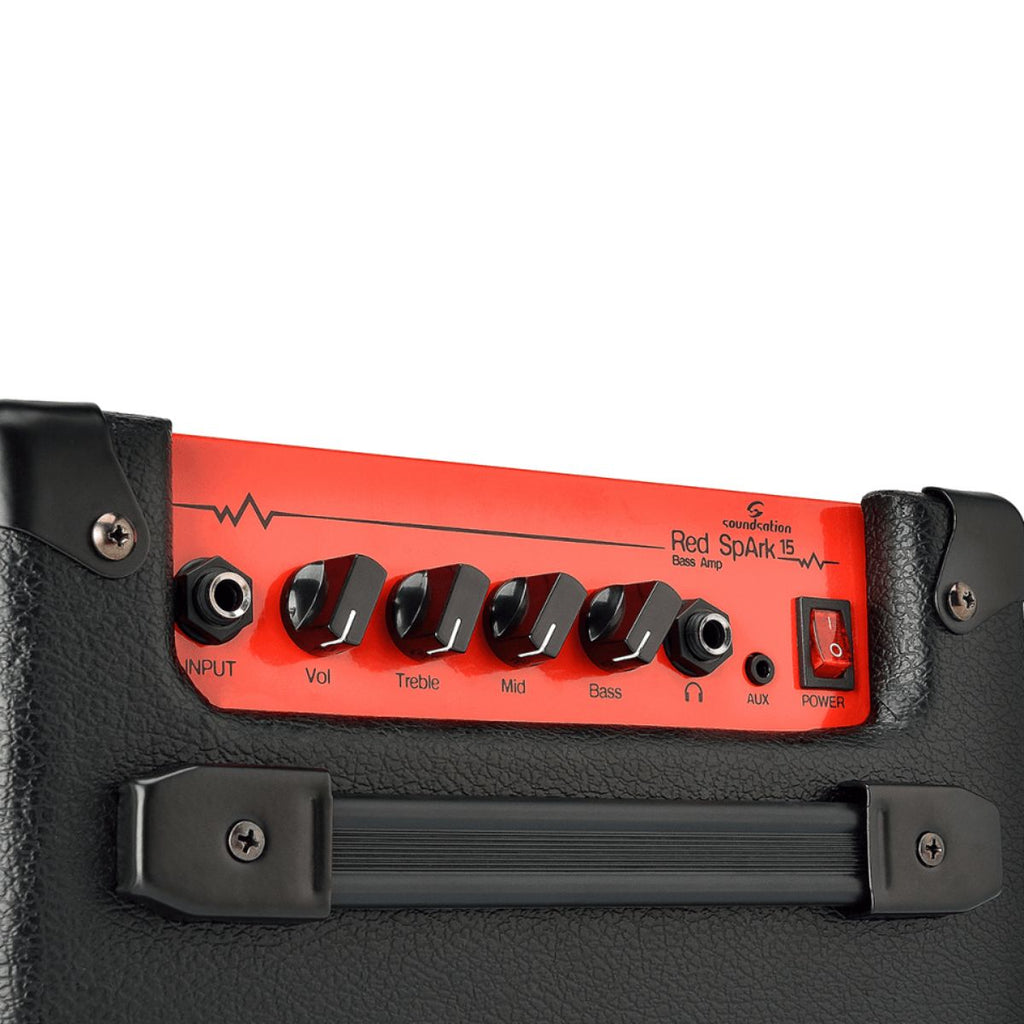 amplificatore combo per basso da 15W soundsation red spark 15 vista dei controlli