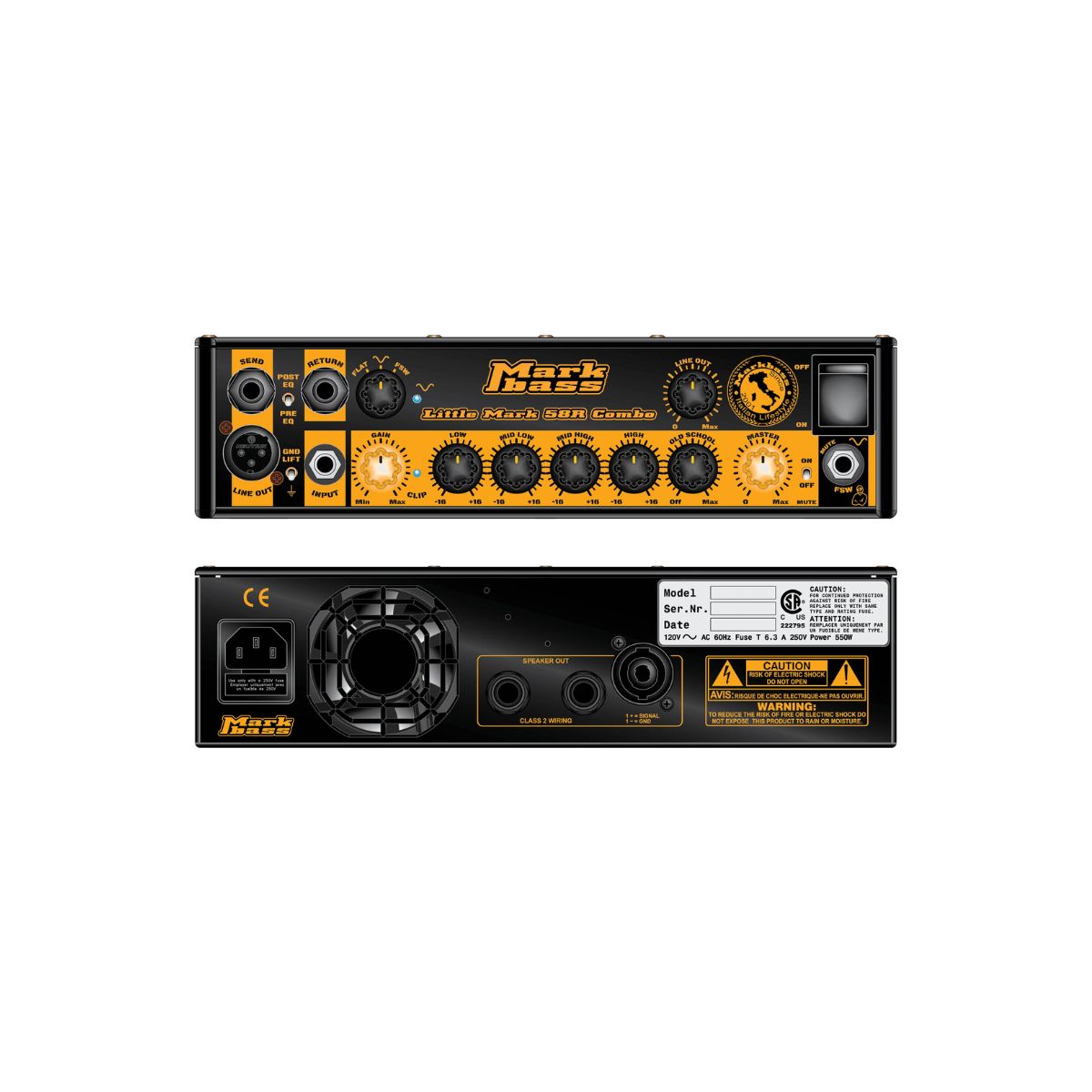amplificatore combo per basso ultraleggero markbass mb-58r CMD121 PURE vista dei controlli e connessioni