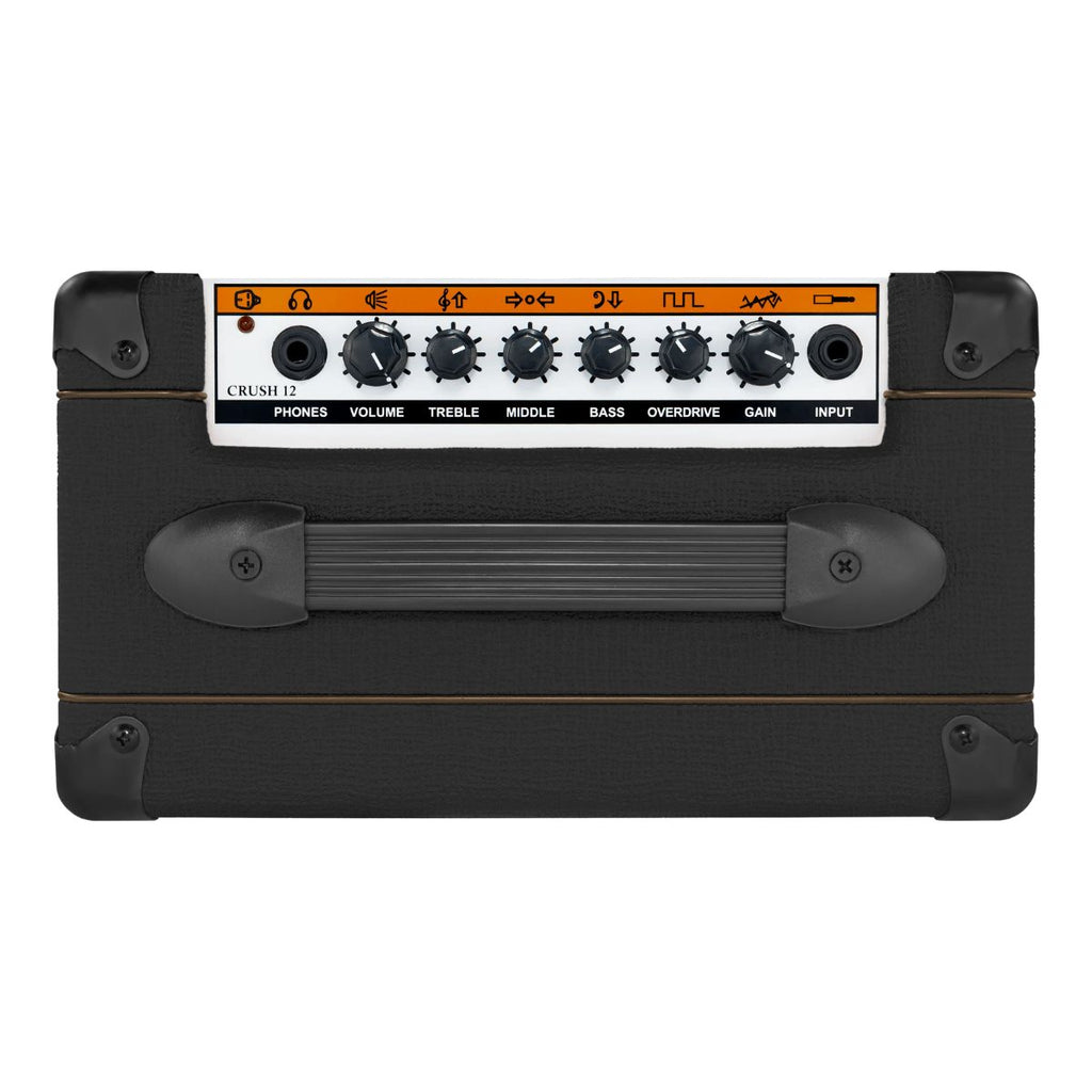 amplificatore combo per chitarra 12W orange crush 12 black vista dall'alto dei controlli