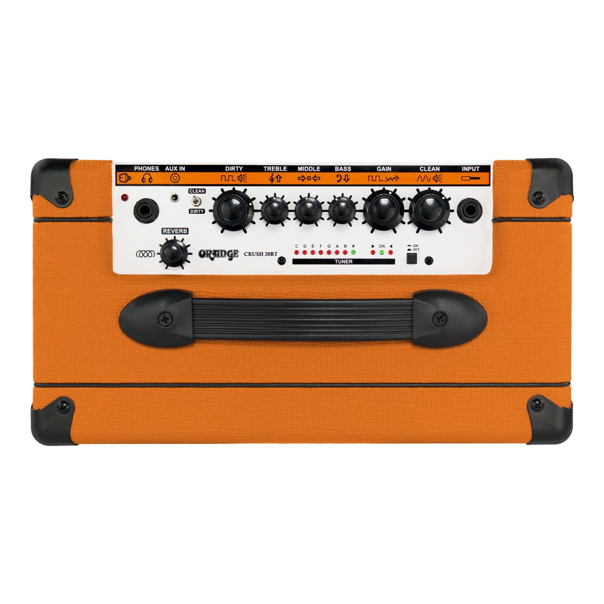 amplificatore combo per chitarra elettrica da 20W orange crush 20RT vista dei controlli