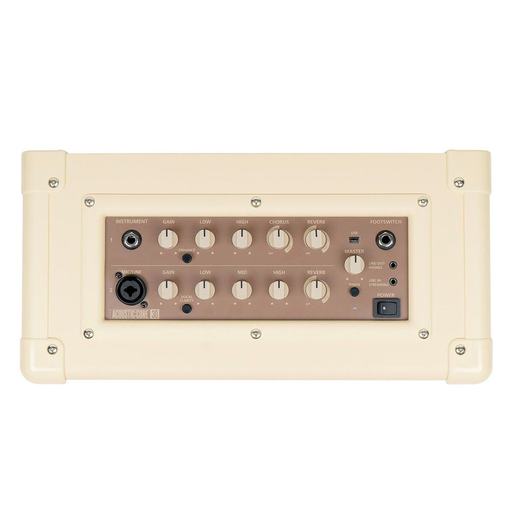 amplificatore per chitarra acustica da 30W blackstar acoustic core 30 open box vista dei controlli