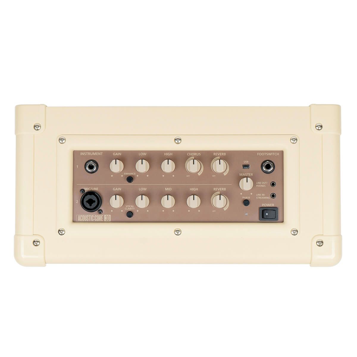 amplificatore per chitarra acustica da 30W blackstar acoustic core 30 open box vista dei controlli