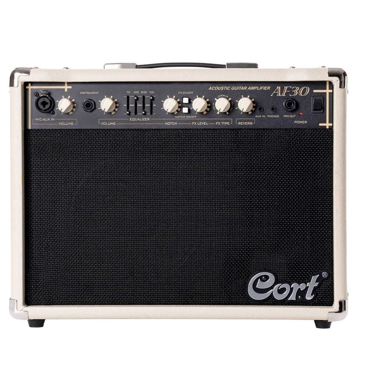 amplificatore per chitarra acustica da 30W cort af0 open box vista frontale
