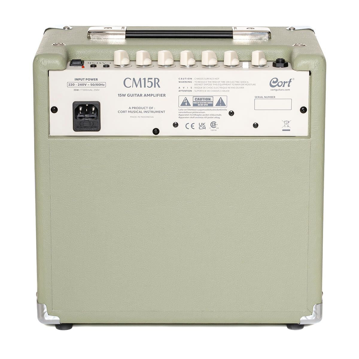 amplificatore per chitarra da 15W cort cm15r pastel green open box vista del retro