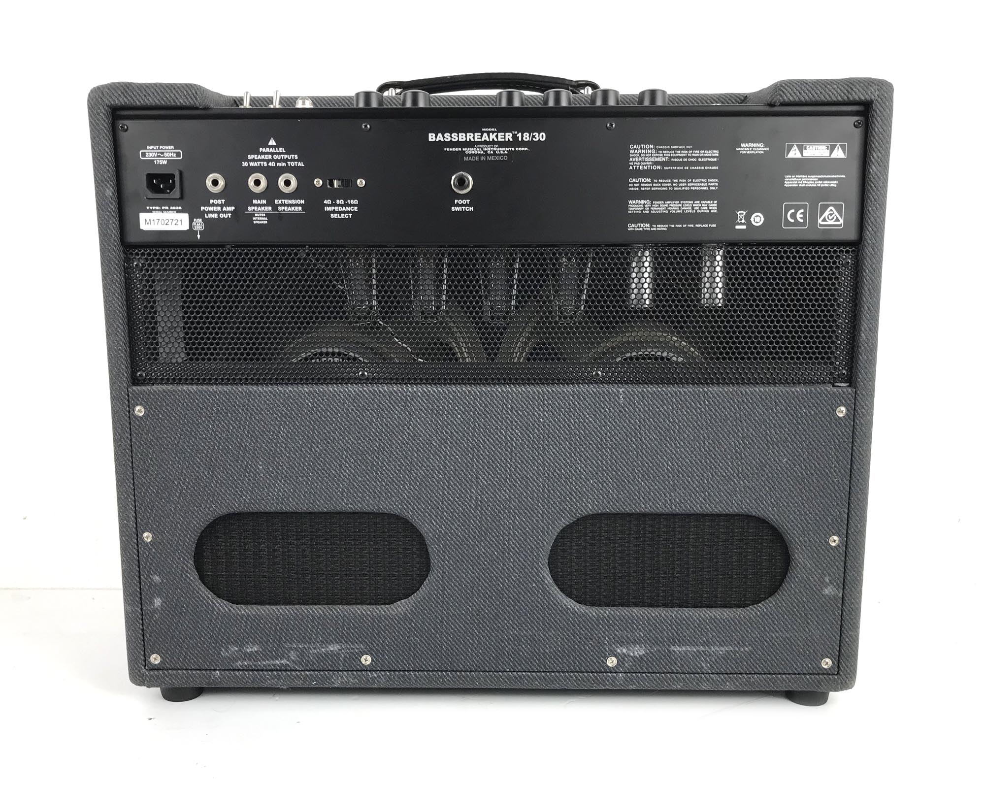 amplificatore per chitarra elettrica combo valvolare 30" fender bassbreaker 18/30 usato vista del retro