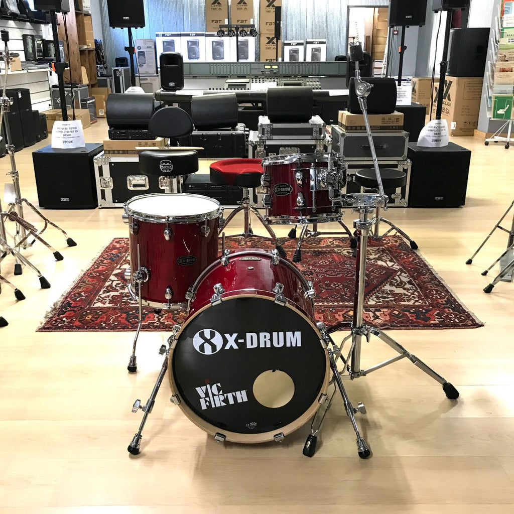 batteria acustica professionale 3 pezzi solo fusti x drum pro stage red all maple vista frontale