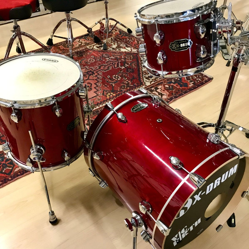 batteria acustica professionale 3 pezzi solo fusti x drum pro stage red all maple vista laterale sx