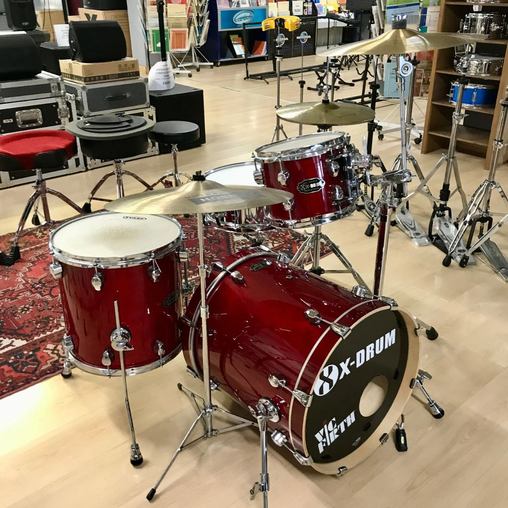batteria acustica professionale completa di meccaniche e piatti x drum pro stage red all maple vista laterale sx
