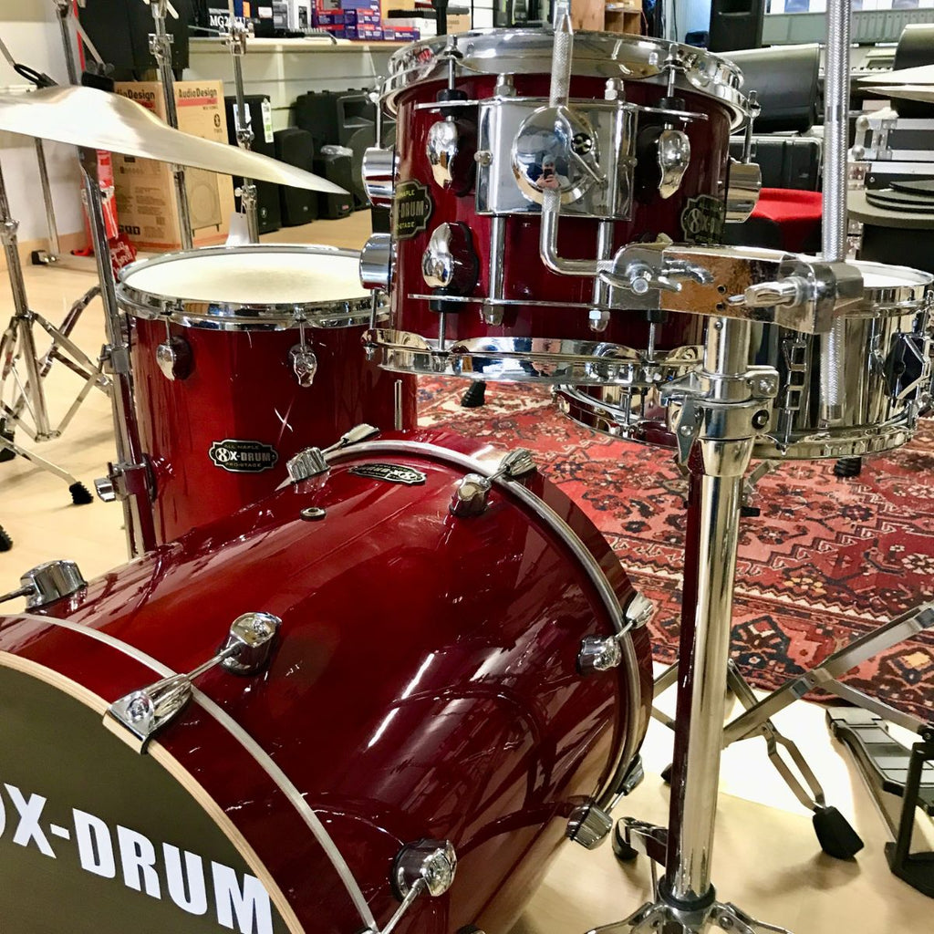 batteria acustica professionale completa di meccaniche e piatti x drum pro stage red all maple vista laterale dx