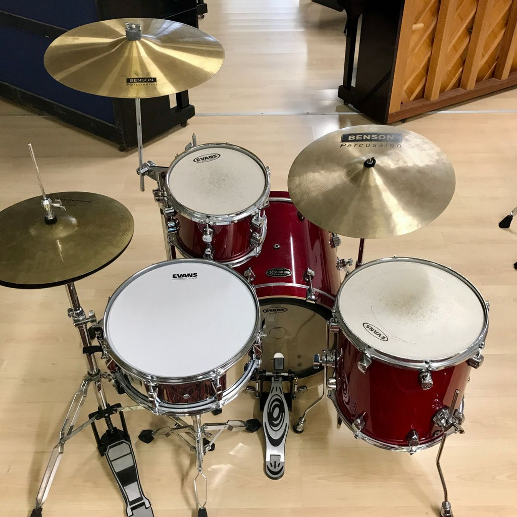 batteria acustica professionale completa di meccaniche e piatti x drum pro stage red all maple vista del retro