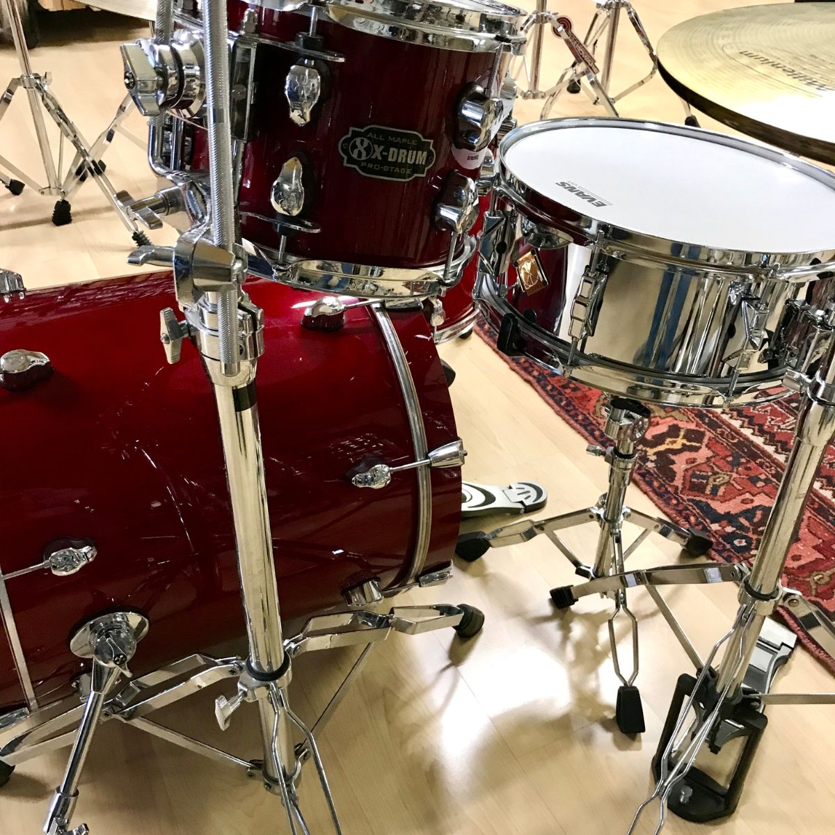 batteria acustica professionale completa di meccaniche e piatti x drum pro stage red all maple vista del tom