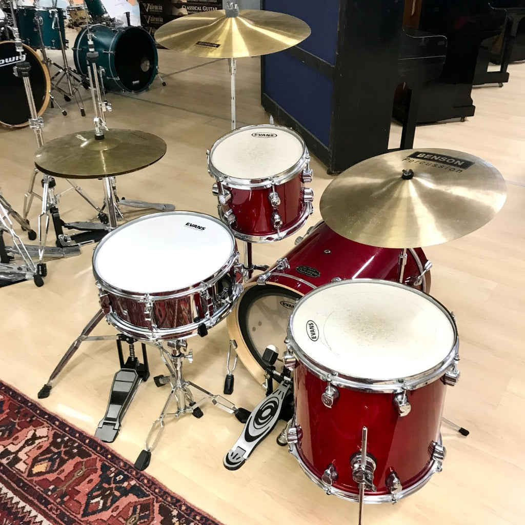 batteria acustica professionale completa di meccaniche e piatti x drum pro stage red all maple vista del retro dx