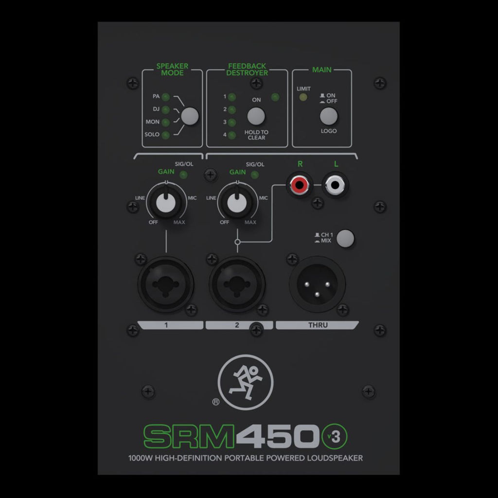 cassa amplificata 1000W mackie srm450v3 vista del retro