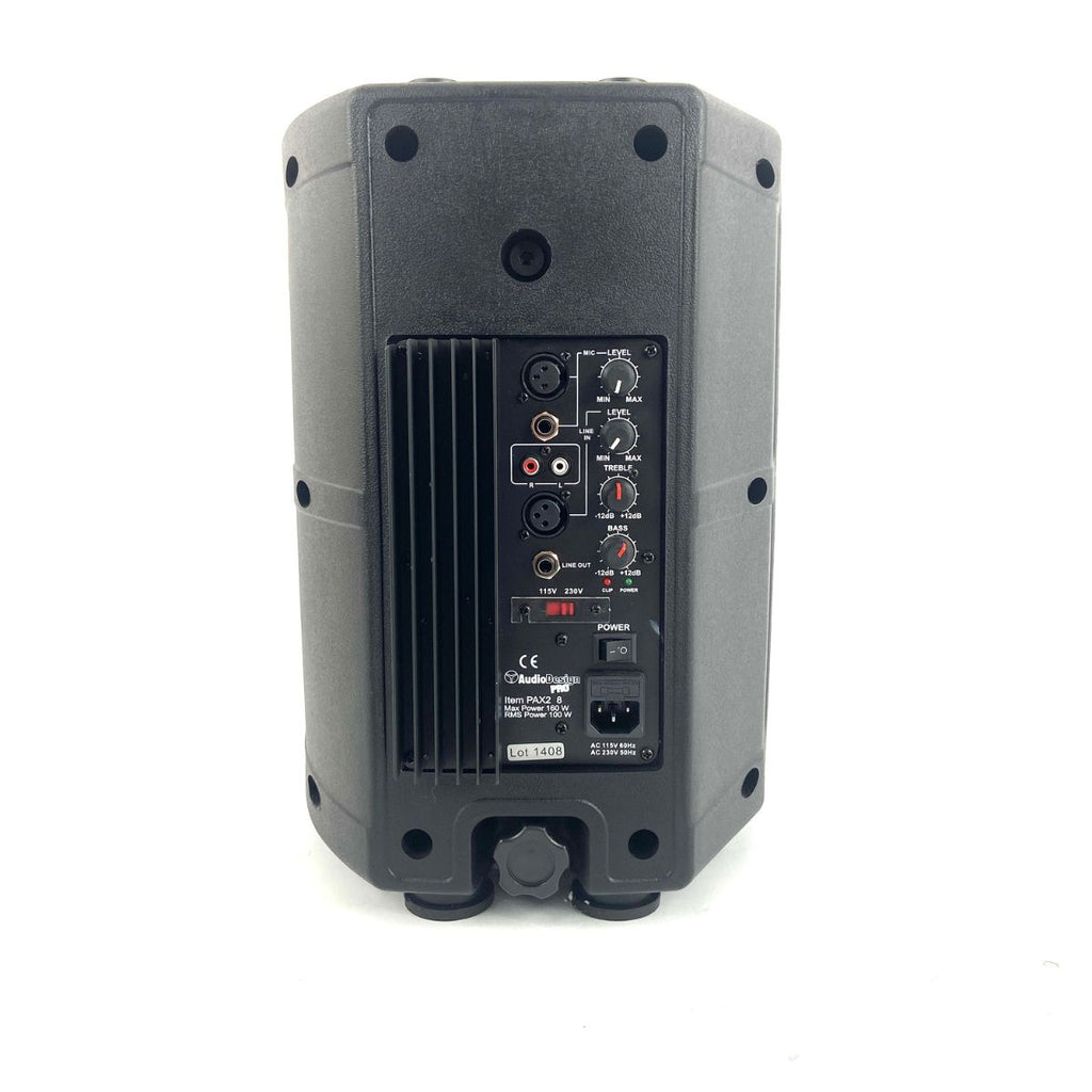 cassa amplificata 160w 8" audio design pax2 8 ex demo vista del retro