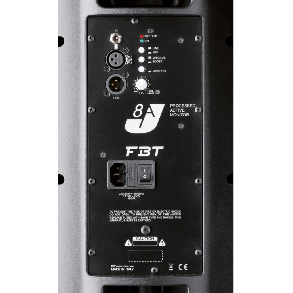 cassa amplificata 8" da 250W RMS FBT J8A vista del retro