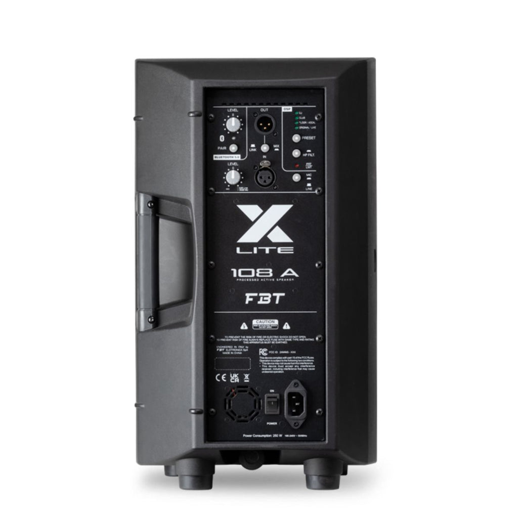 cassa amplificata da 800w e 8" di woofer fbt x-lite 108a V2 vista del retro