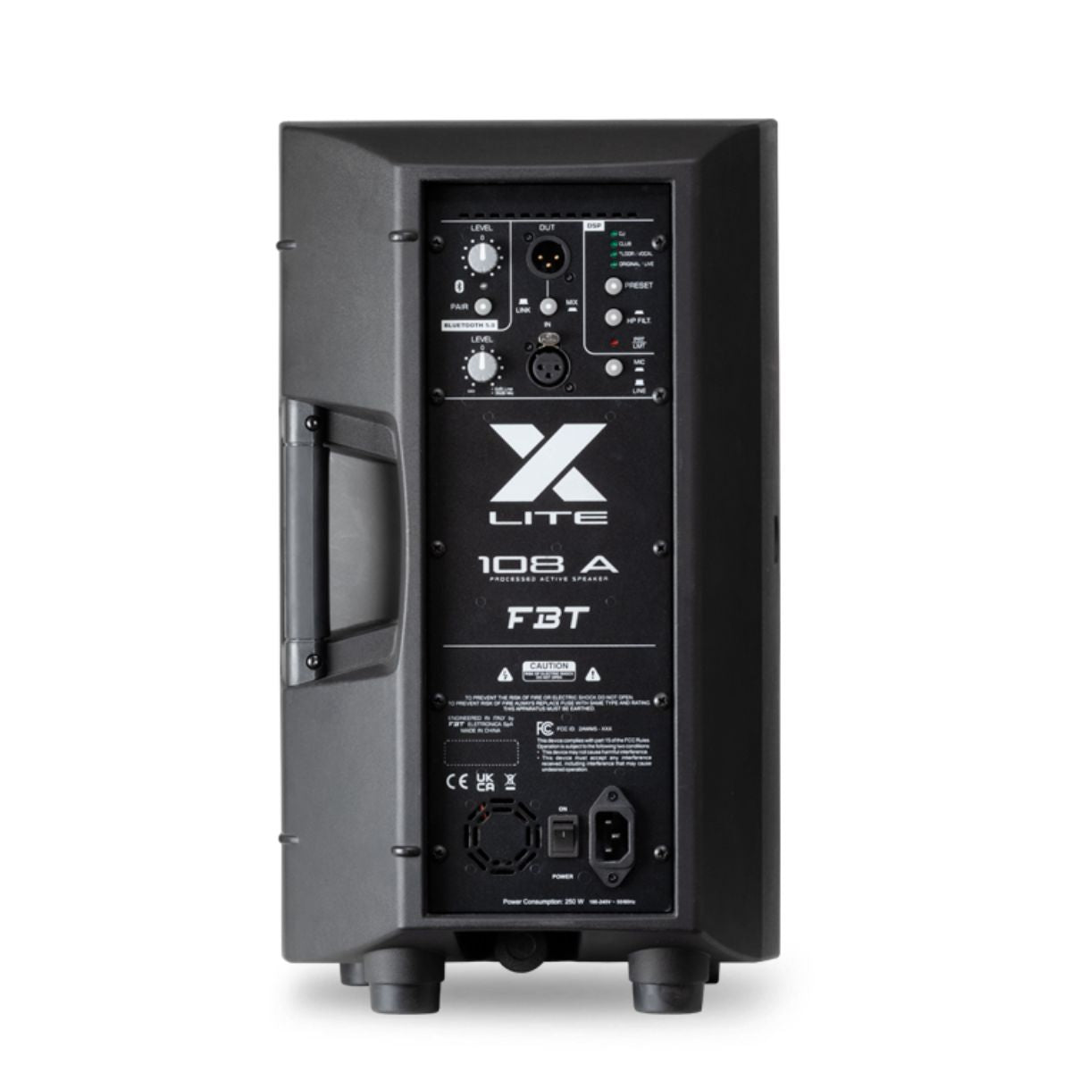 cassa amplificata da 800w e 8" di woofer fbt x-lite 108a V2 vista del retro