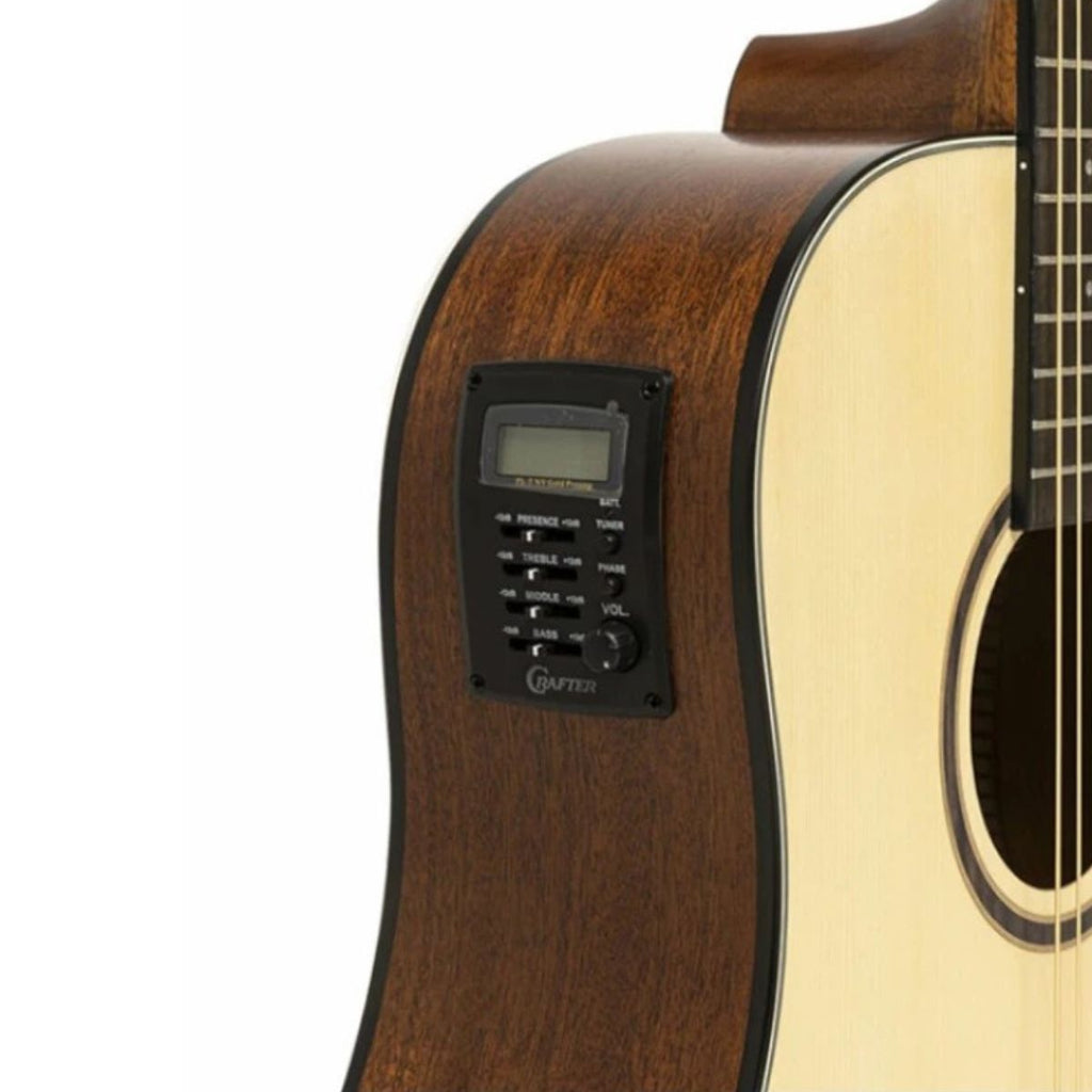 chitarra acustica elettrificata crafter hm-100e OP Natural vista del preamplificatore