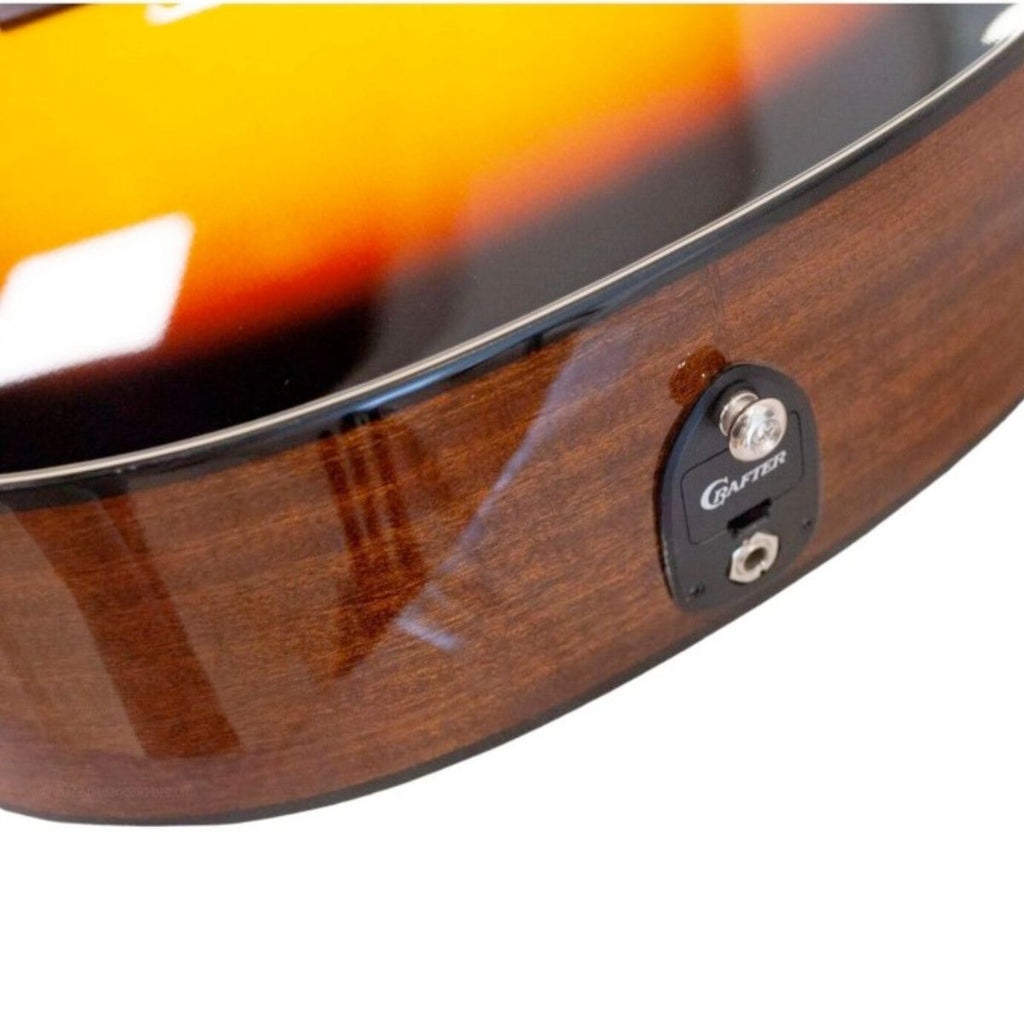 chitarra acustica elettrificata crafter ht-250CE vintage sunburst vista della connessione jack