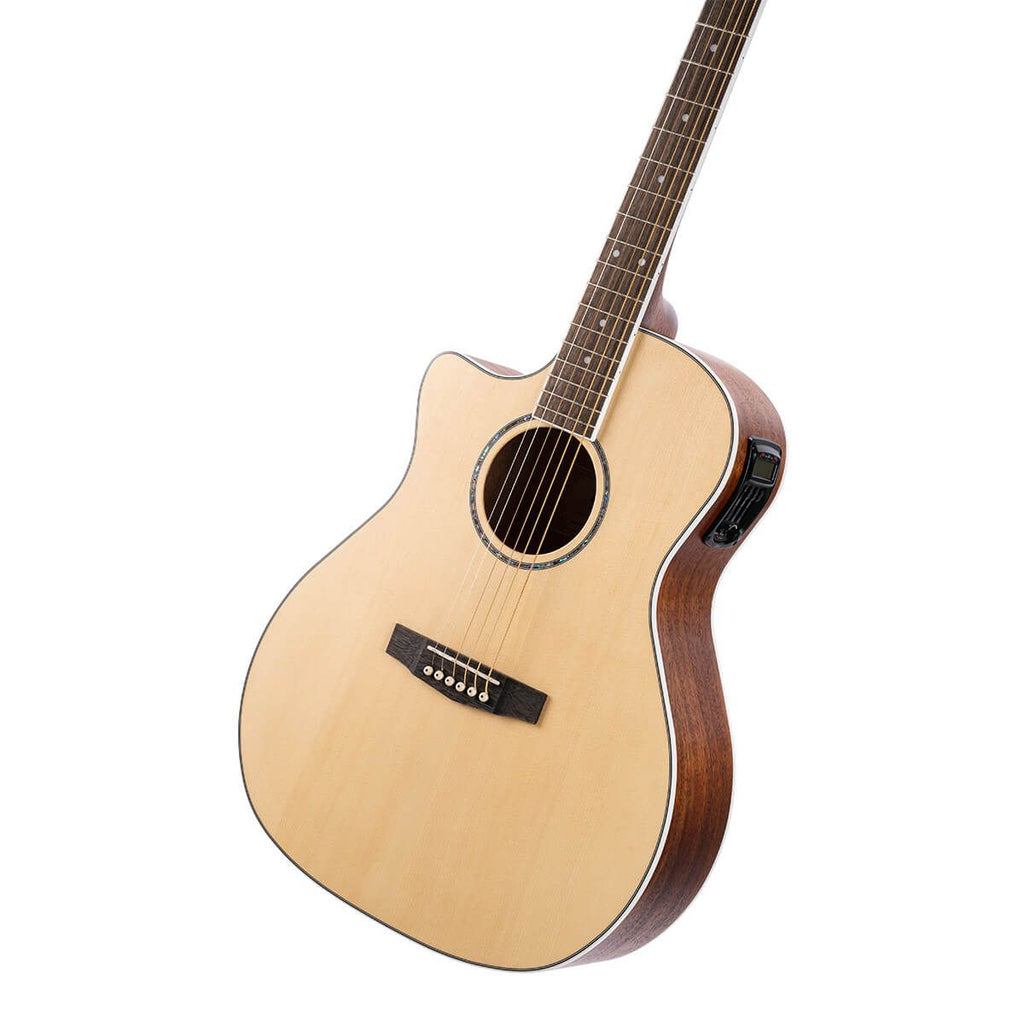 chitarra acustica elettrificata mancina cort ga-medx left hand open pore natural vista del corpo frontale