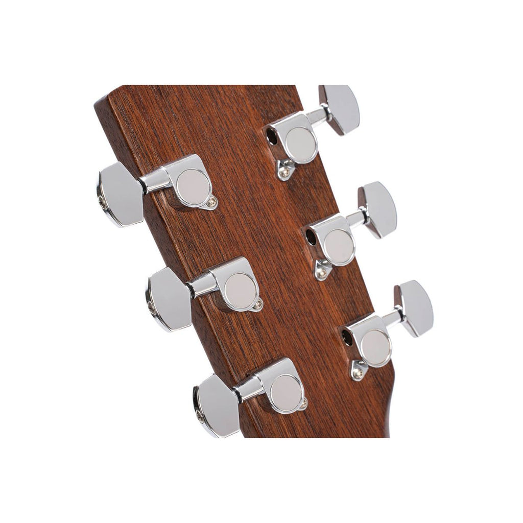 chitarra acustica elettrificata mancina cort ga-medx left hand open pore natural vista delle meccaniche