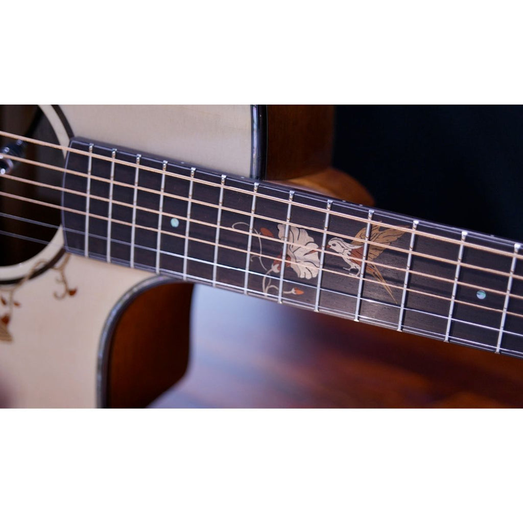 chitarra acustica elettrificata professionale crafter tb gmaho ce vista dell'intarsio sulla tastiera