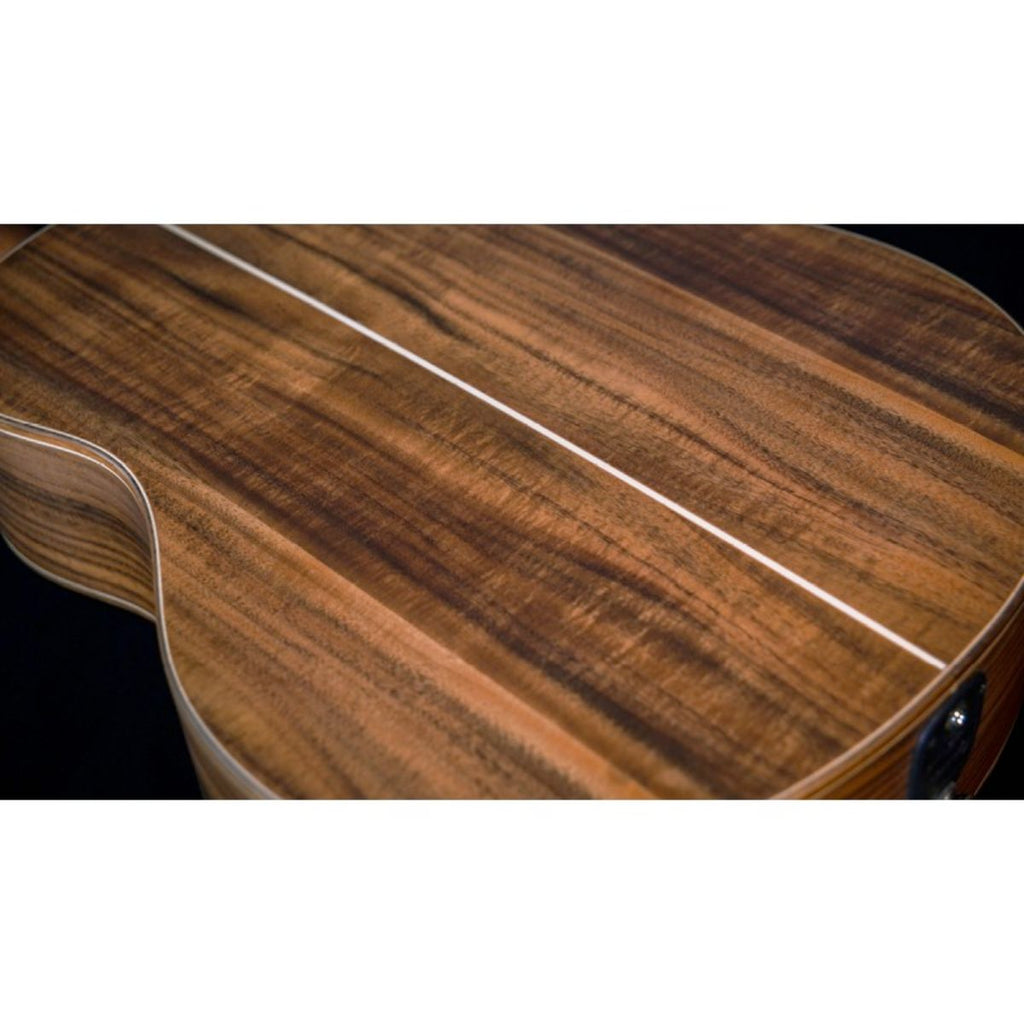 chitarra acstica elettrificata tre quarti crafter mino koa vista del retro del corpo