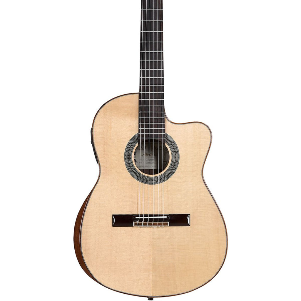 chitarra classica elettrificata professionale alvarez cc7cear open box vista del ponte e manico