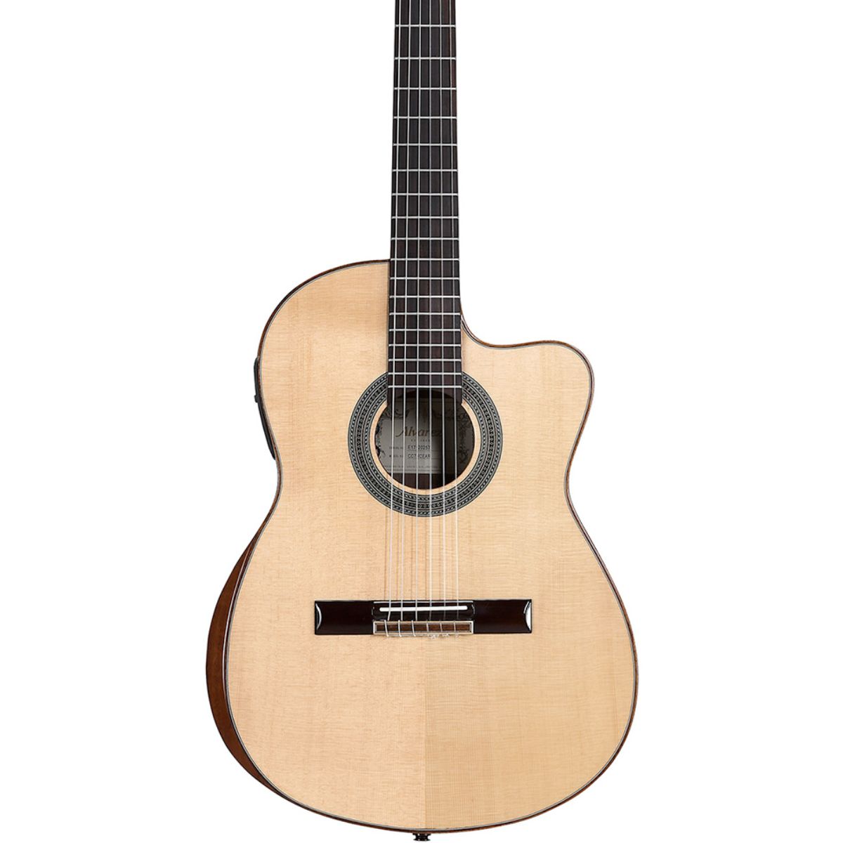 chitarra classica elettrificata professionale alvarez cc7cear open box vista del ponte e manico