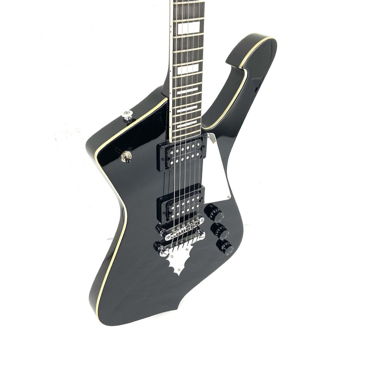 chitarra elettrica paul stanley signature ibanez ps60 nera usata vista del corpo inclinato