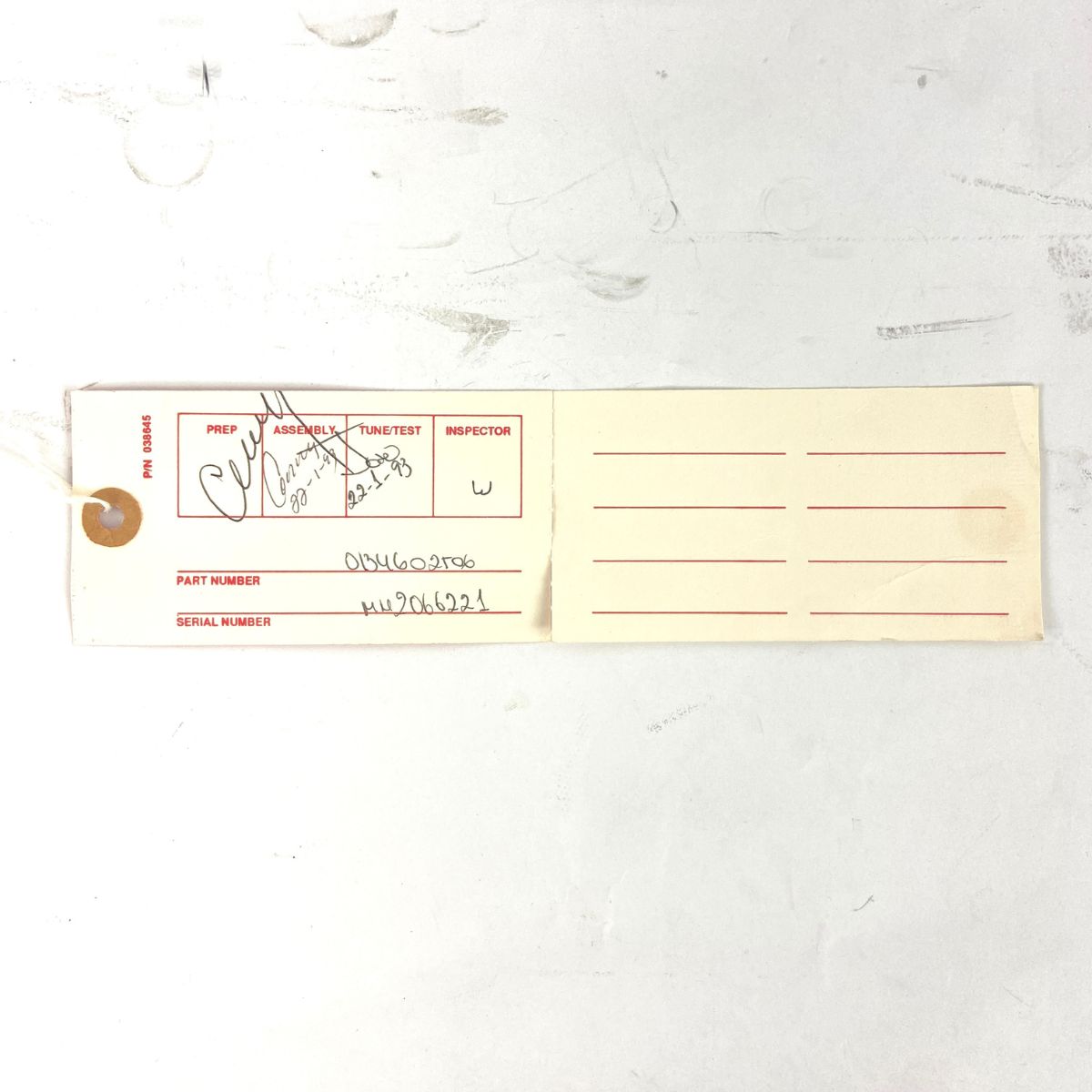 chitarra elettrica professionale Fender stratocaster standard messicana mn bk 1993 2066221 vista del tagliandino