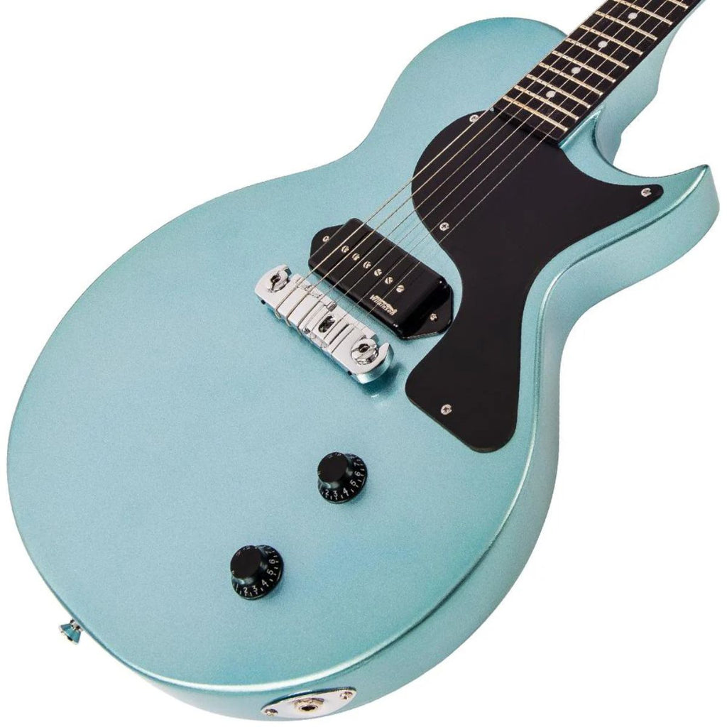 chitarra elettrica vintage v120 reissued gun hill blue vista del corpo laterale