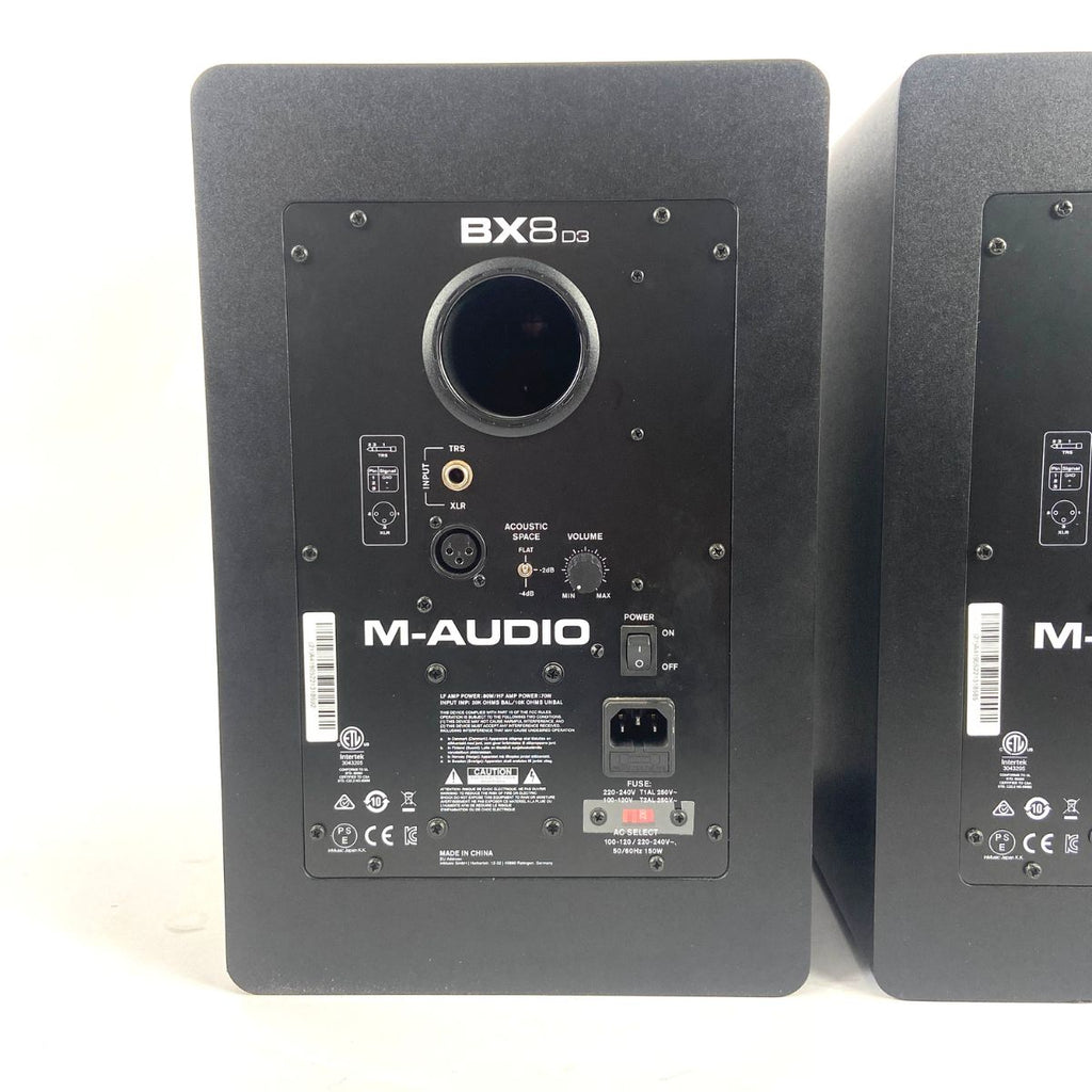 coppia monitor da studio m-audio bx8 d3 usati vista del retro sx