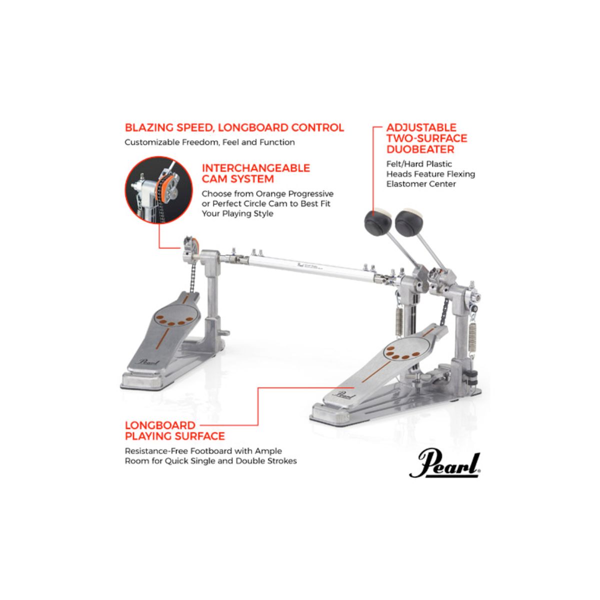 doppio pedale per batteria pearl p-932 vista dettagli
