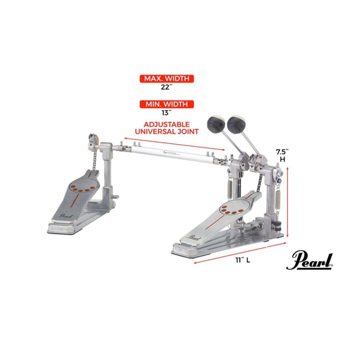 doppio pedale per batteria pearl p-932 vista delle misure
