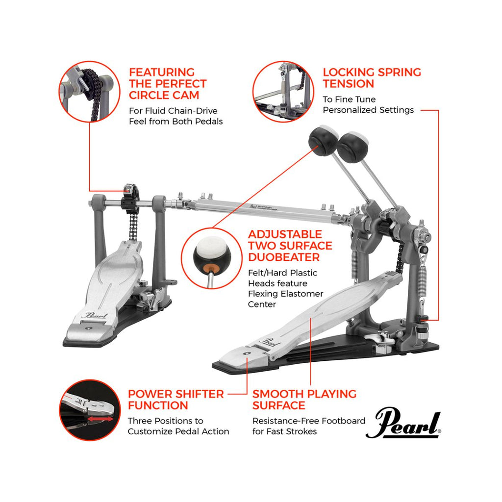 doppio pedale professionale per batteria pearl p-1032 eliminator vista delle caratteristiche