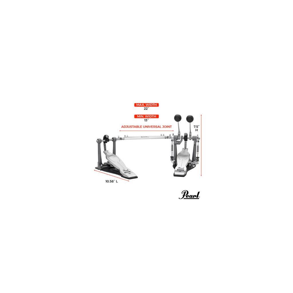 doppio pedale professionale per batteria pearl p-1032 eliminator vista delle misure