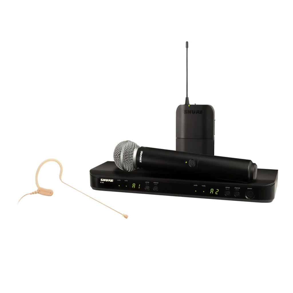 doppio radiomicrofono a gelato + archetto bodypack shure blc1288-mx53 vista completo