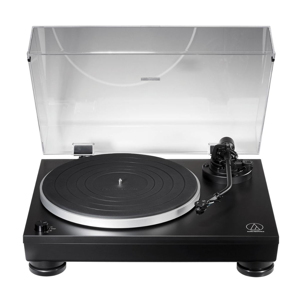 giradischi audio technica lp5x vista frontale con coperchio aperto
