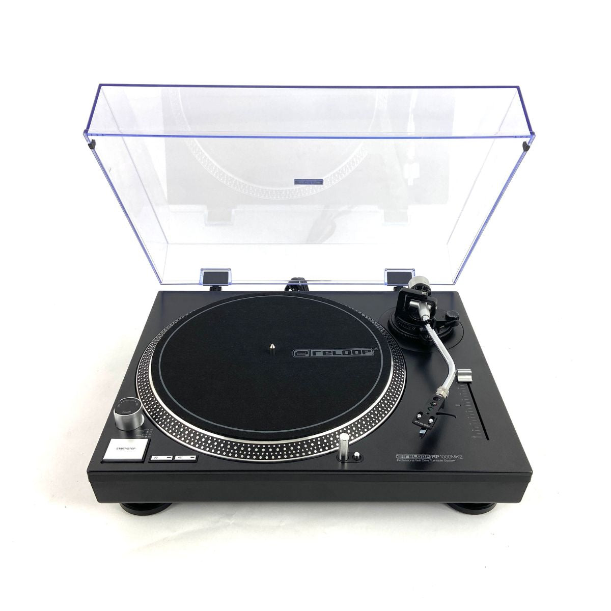 giradischi con trazione a cinghia per dj o ascolto Reloop RP-1000 MK2 ex demo vista frontale aperto