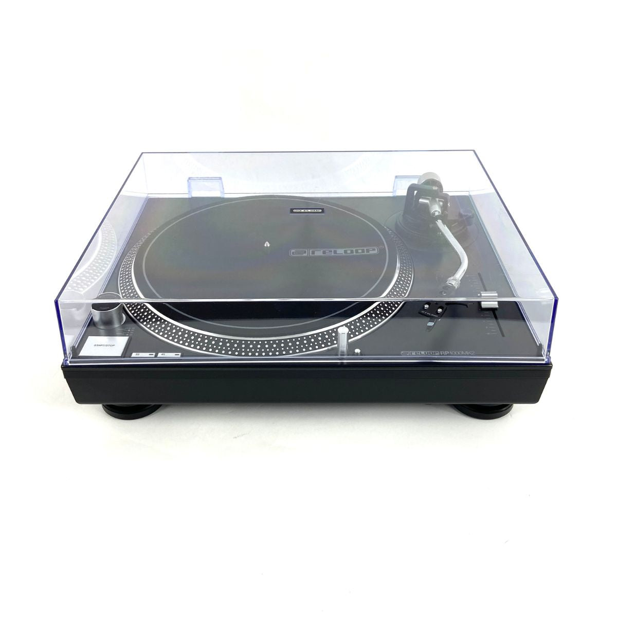 giradischi con trazione a cinghia da dj o ascolto reloop rp1000 mk2 usato vista frontale con coperchio