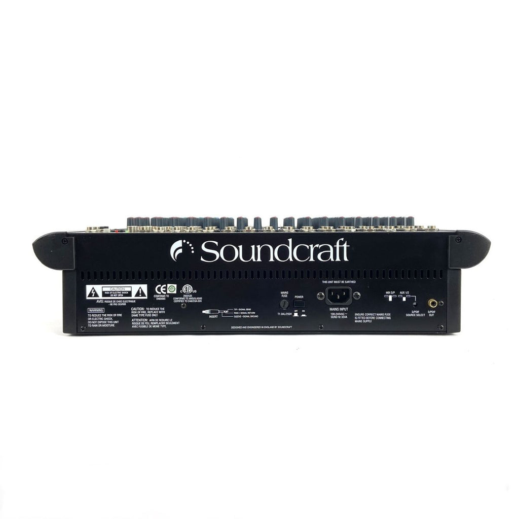 mixer audio 20 canali professionale soundcraft spirit m12 usato vista del retro