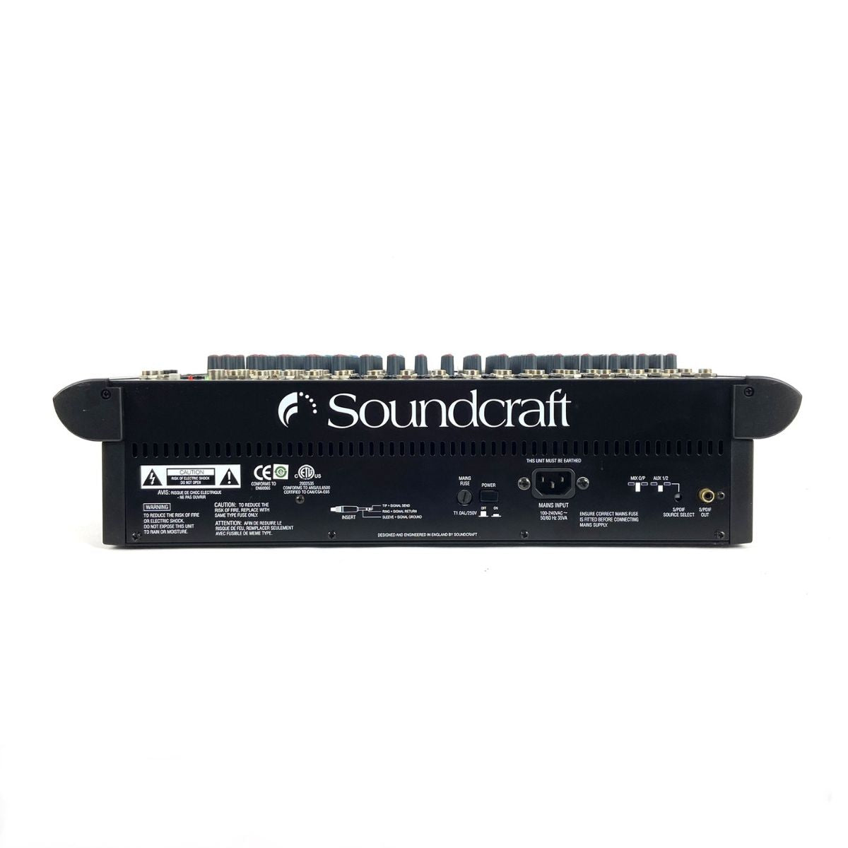 mixer audio 20 canali professionale soundcraft spirit m12 usato vista del retro