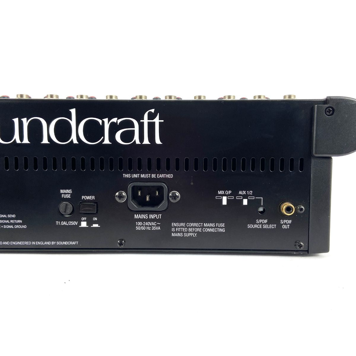 mixer audio 20 canali professionale soundcraft spirit m12 usato vista alimentazione