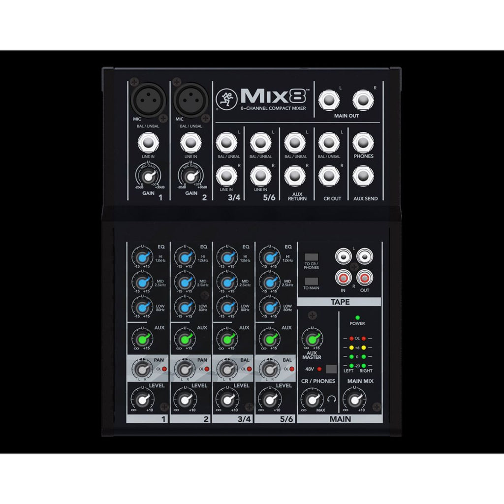 mixer audio 8 canali mackie mix8 vista frontale