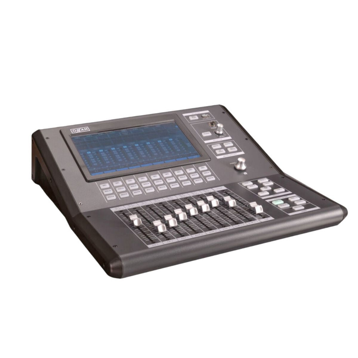 mixer digitale a 24 canali con fader motorizzati e schermo touch Oqan Q24D Pro open box vista frontale