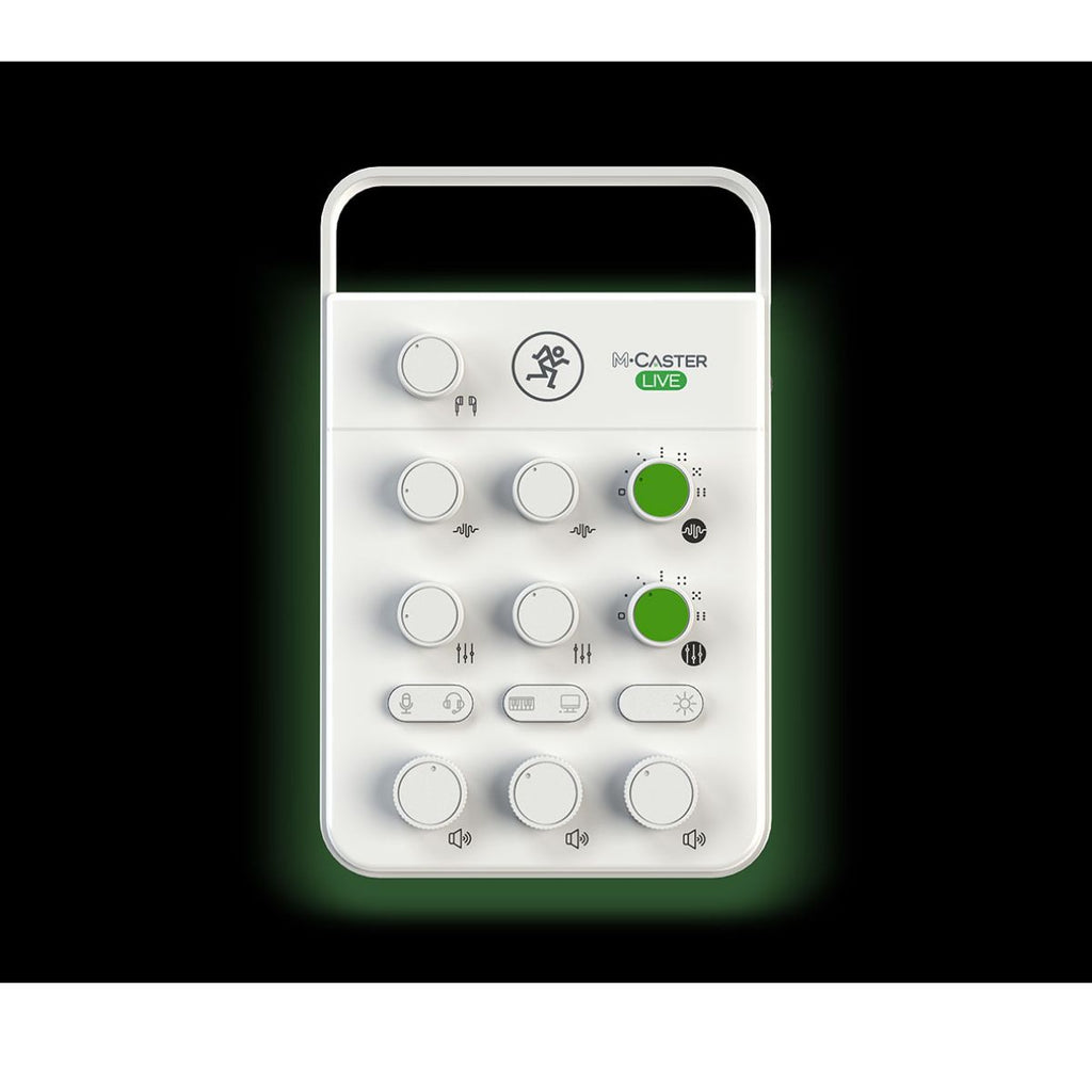 mixer per streaming e broadcasting mackie m-caster live white vista frontale