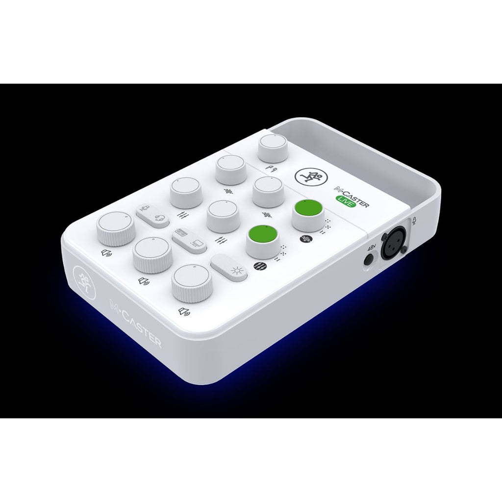 mixer per streaming e broadcasting mackie m-caster live white vista laterale dx