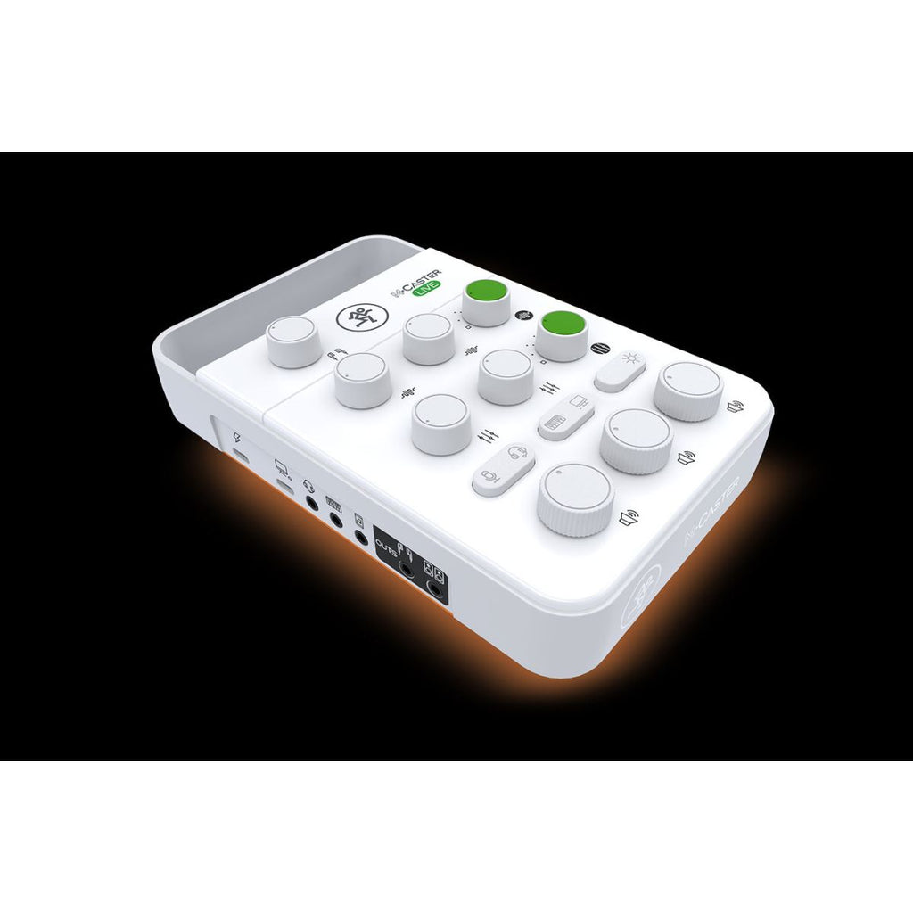 mixer per streaming e broadcasting mackie m-caster live white vista laterale sx