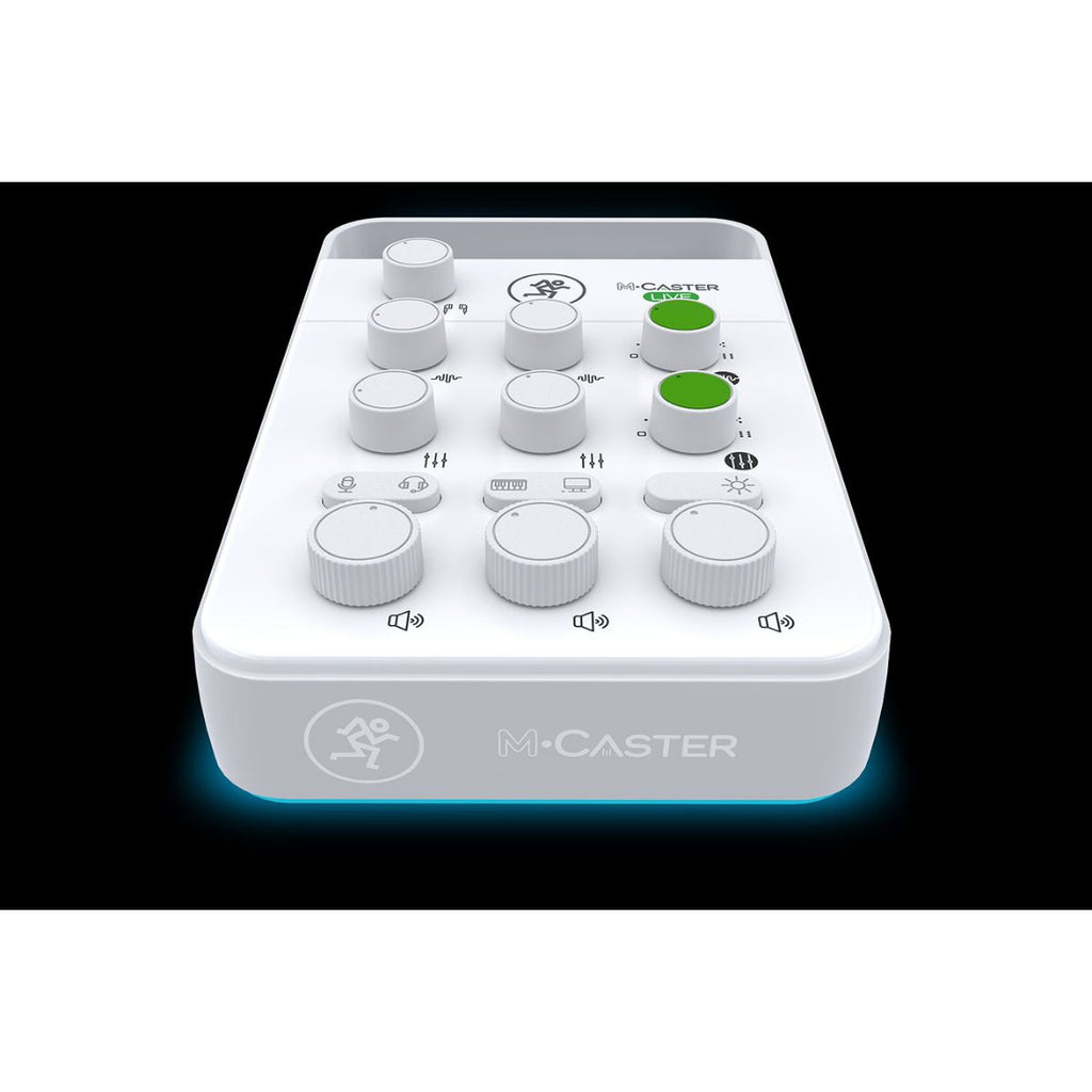 mixer per streaming e broadcasting mackie m-caster live white vista del retro